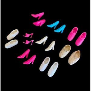 9 Pairs Vintage Barbie Doll Shoes Heels Flats Tennis White Pink Blue